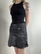 Czarna jeansowa spódnica z suwakami, rockowy styl rozm. S Crocker