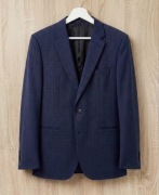 Marynarka męska HUGO BOSS wełna Super 120 granatowa krata r. 52 (L)