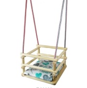 huśtawka drewniana z poduszką różne wzory regulowane linki