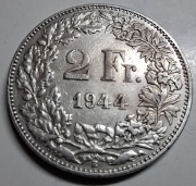 Srebrna moneta Szwajcaria 2 franki 1944 Ag835