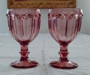 2 szt Kielichy szklane róż - fiolet motylek pucharek Vintage retro prl