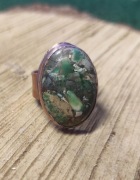 Pierścionek miedziany z jaspisem cesarskim zielony regulowany 