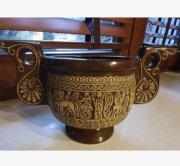 Stara WAZA WAZON OSŁONKA na doniczkę ceramika rzeźba brąz vintage lata PRL 