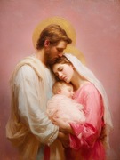 Obraz Święta Rodzina 40x60 cm – różowe tło, druk na płótnie, prezent