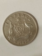 Australia 6 pensow1945r. srebro Jerzy V Herb Gwiazda Zwierzad Ptak Emu