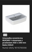 Umywalka ceramiczna REKORD 1 otworowa z przelewem 450x340mm, biała  KOLO