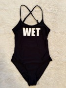 Czarny strój kąpielowy jednoczęściowy z nadrukiem WET cropp