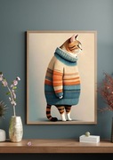 Plakat Rudy kot w swetrze w paski 30x40cm