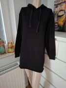 XS Długa czarna bluza z kapturem Bershka gothic grunge baddie streetwear 