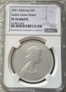 NGC PF70 2021 Alderney, matowa gotycka Victoria Shield Crown, W. Brytania