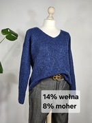 Niebieski sweterek damski, długi rękaw, dzianina, na jesień, na zimę