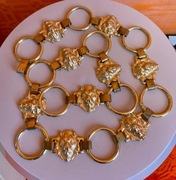 Złoty elegancki metalowy pasek vintage głowy lwa 