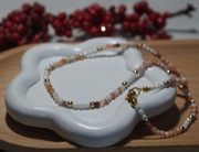 Komplet biżuterii agat brązowo mleczny, koraliki czeskie, złoty hematyt