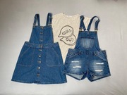 ZESTAW Ogrodniczki krótkie spodenki, spódnica i koszulka dla dziewczynki 