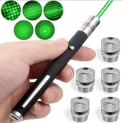 Mocny Laser Zielony Długopis 5 końcówek Gwiazdy Wskaźnik Laserowy