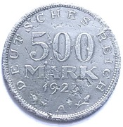 Moneta 500 marek z 1923 roku Republika Weimarska