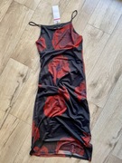 sinsay sukienka sexy midi czarna w kwiaty lato siateczka s Nowa