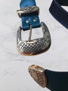 Pasek - PAS - VINTAGE - ZIELONY - RZEŹBIONA ZŁOTA KLAMRA