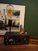 Lampka nocna, stołowa, lite drewno, rękodzieło, woltomierz, drewno-metal