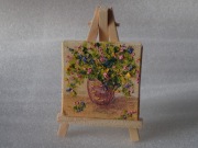 BUKIET KWIATÓW obrazek olejny 7x7cm miniatura sztaluga zestaw