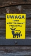Tabliczka TEREN MONITOROWANY PRZEZ BYKA (wersja Highland)