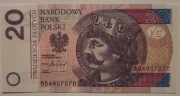 20 ZŁ BOLESŁAW CHROBRY 2016 r. SERIA BD 4807070 STAN 1 UNC