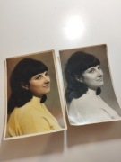 2 historyczne fotografie , portret kobiety, czarno-biały i ekolina