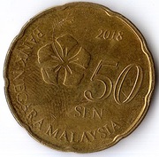 MALEZJA 50 sen 2018, KM# 204, AU
