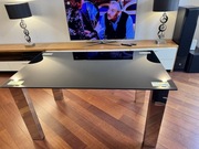 Stół szklany czarny / biurko / nogi stal nierdzewna / szkło hartowane