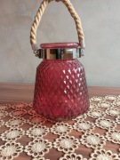 Piękny szklany świecznik z linowym uchwytem