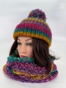 Komplet: Ręcznie robiona Ciepła Czapka + Komin! Rękodzieło. Zestaw