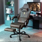 Fotel gamingowy ergonomiczny z podnóżkiem + poduszki obrotowy regulowany