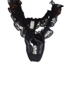 Nowe sexy czarne stringi damskie majtki ozdobne perełki r S 36 koronka