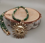 Naszyjnik z kamieni naturalnych: jaspis cesarski zielony, hematyt złoty 