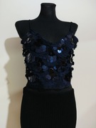 Granatowy cekinowy top marki Zara używany rozmiar 38/40