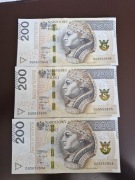 Banknoty 200 zł DG seria jeden po drugim