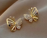 Kolczyki motylki z cyrkonią pozłacane + pudełko 