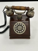 Telefon stacjonarny stylu vintage western electric, drewno i mosiądz, retro