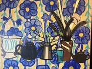 Martwa natura z kwiatami olej na desce