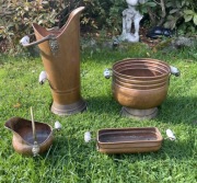 Komplet antyków / miedź + mosiądz + porcelana