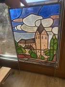 Dwa ręcznie robione witraże w stylu sakralnym / miejskim