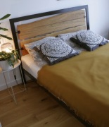 Łóżko drewno dębowe i metalowa rama mocna konstrukcja. ARTstyle