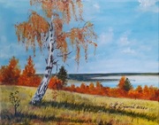 OBRAZ RĘCZNIE MALOWANY PEJZAŻ AKRYLOWY "JESIENNA NOSTALGIA" - 24x30cm