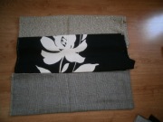 ZESTAW KUPONY LNIANY JERSEJ DZIANINA LEN CZARNY BIAŁY KWIATY JAKOŚĆ!!!