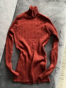 Woolmark sweter wełniany golf prążki S M