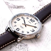 Zegarek Timex Męski 43mm Indiglo 50M Pasek Ecru Skóra Slimline Modowy
