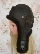 Skórzana czapka bojówka brązowa 