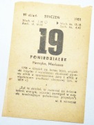 Kartka z kalendarza z 19.01.1981 r. Metryczka urodzin, itp. !! ORYGINALNA !