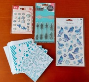 scrapbooking - zestaw: stemple strzały, ćwieki, naklejki, bazy z nadrukiem