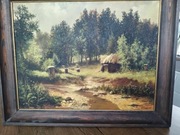 Obraz pejzaż leśny, olej na płótnie, polski malarz, POLECAM!